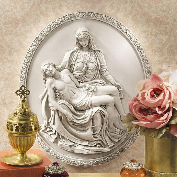 Pieta Wall Sculptures Detail Hanging Oval Plaque High Relief Statues